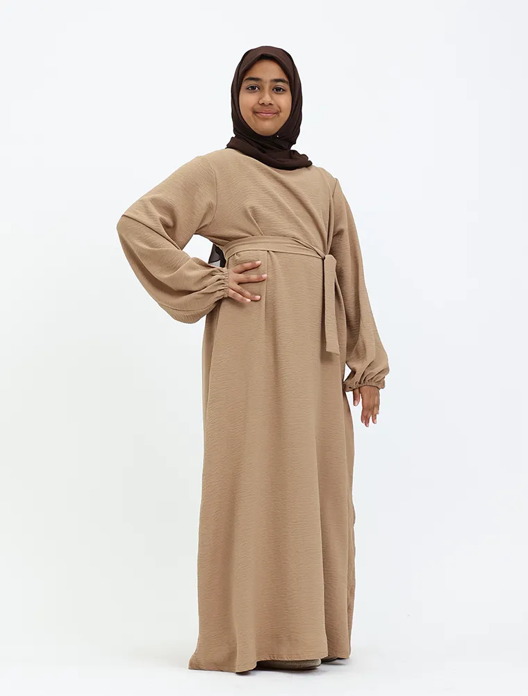 Camel Linen Feel Essential Girls Abaya